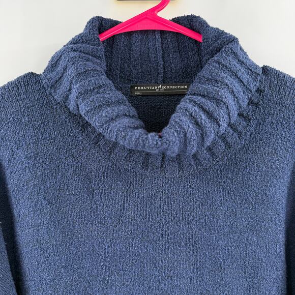PERUVIAN CONNECTION Turtleneck Sweater SZ Large Navy Blue Pima Cotton Blend Peru - Picture 4 of 11